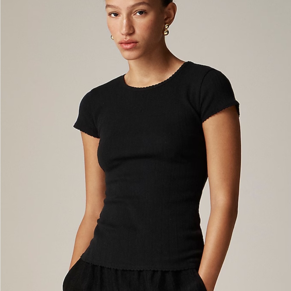 J. Crew NWT Pointelle Black Short Sleeve Tee